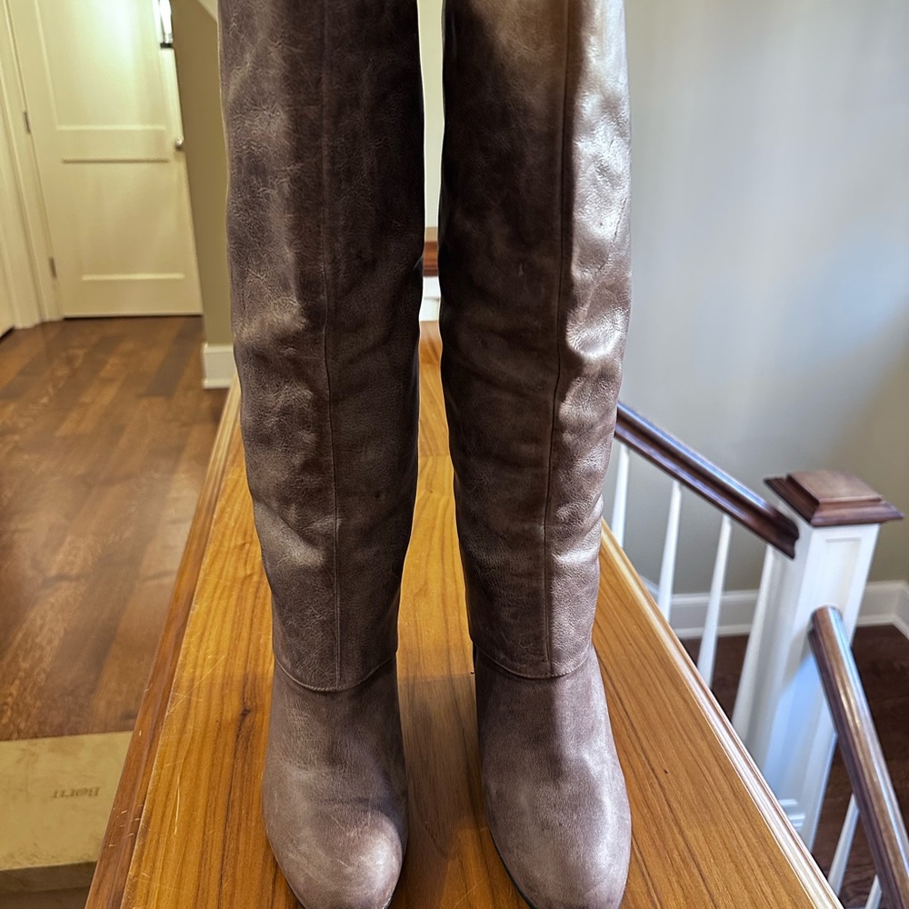 Steven by Steve Madden Distressed Wedged Maryn Heeled Tan Boots
